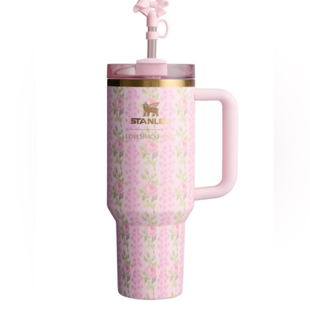Stanley x LoveShackFancy 40oz tumbler quencher blooming heirloom pink green